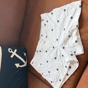British Khaki White Shorts with Navy Nautical Embroidery
